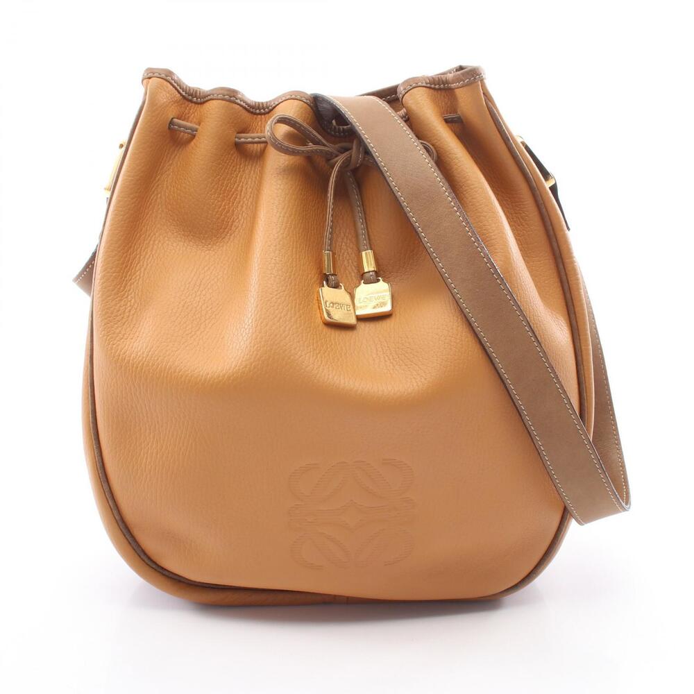 Loewe Anagram Drawstring Leather Shoulder Bag Orange Brown